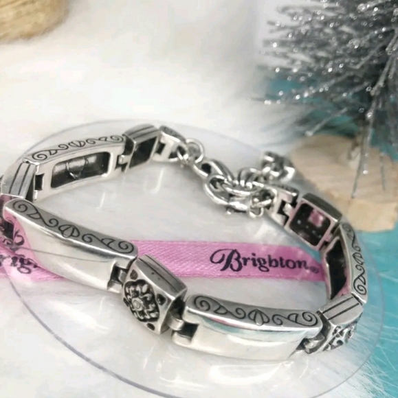 💕Brighton Tribeca Silver Plated Bar Heavy Linked Bracelet w/ Filagre Design - Picture 5 of 10